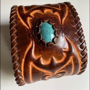 Vintage Turquoise Leather Snap Bracelet